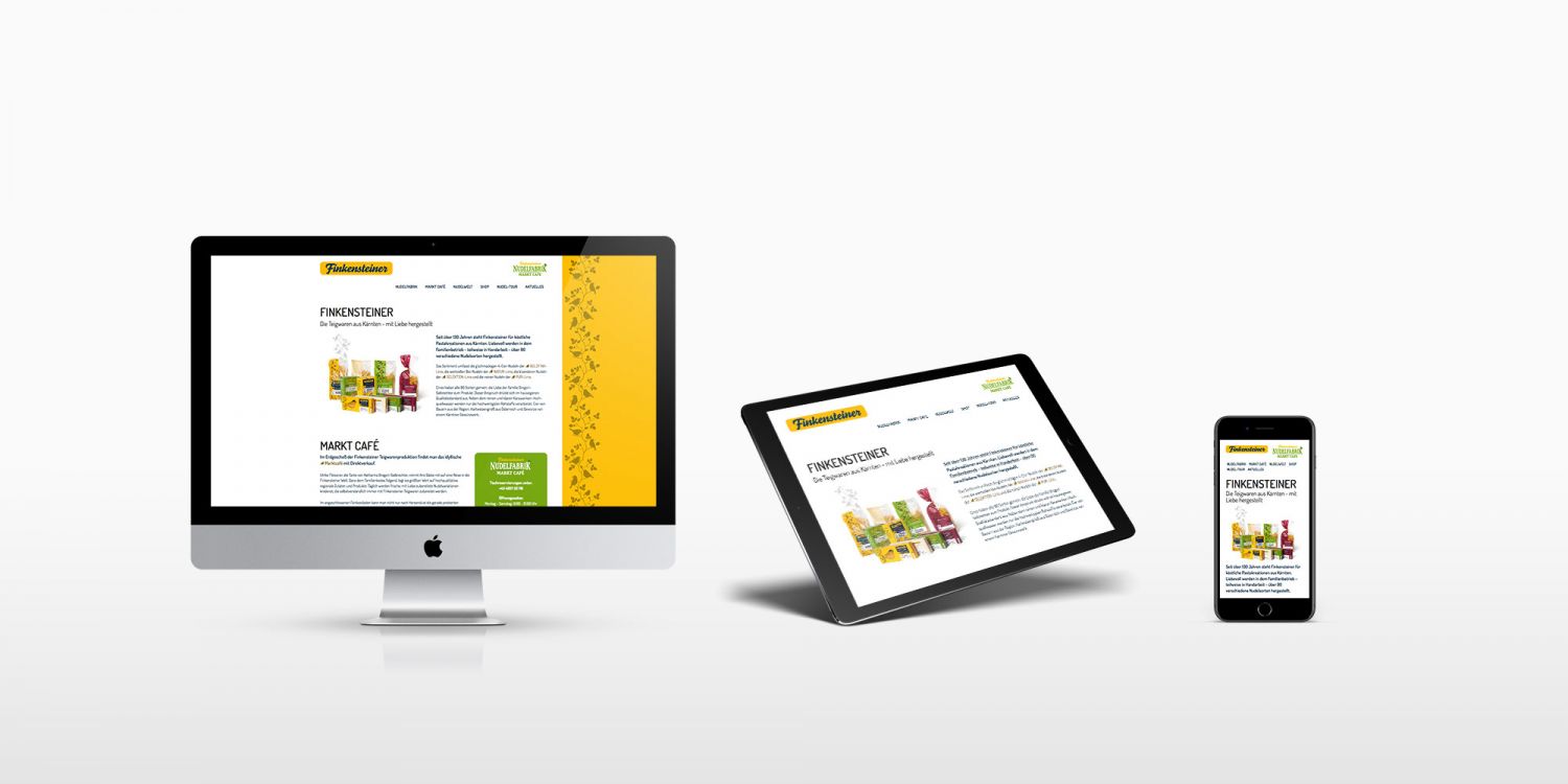 Website der Finkensteiner Nudelfabrik auf unterschiedlichen Endgeräten im responsive Design